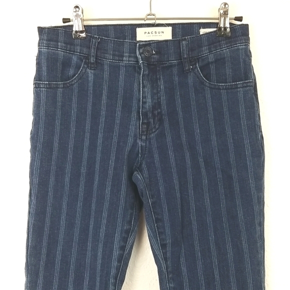 PACSUN Blue Striped Ankle Jeggings w/ Raw Hem, size 26 - Picture 2 of 8